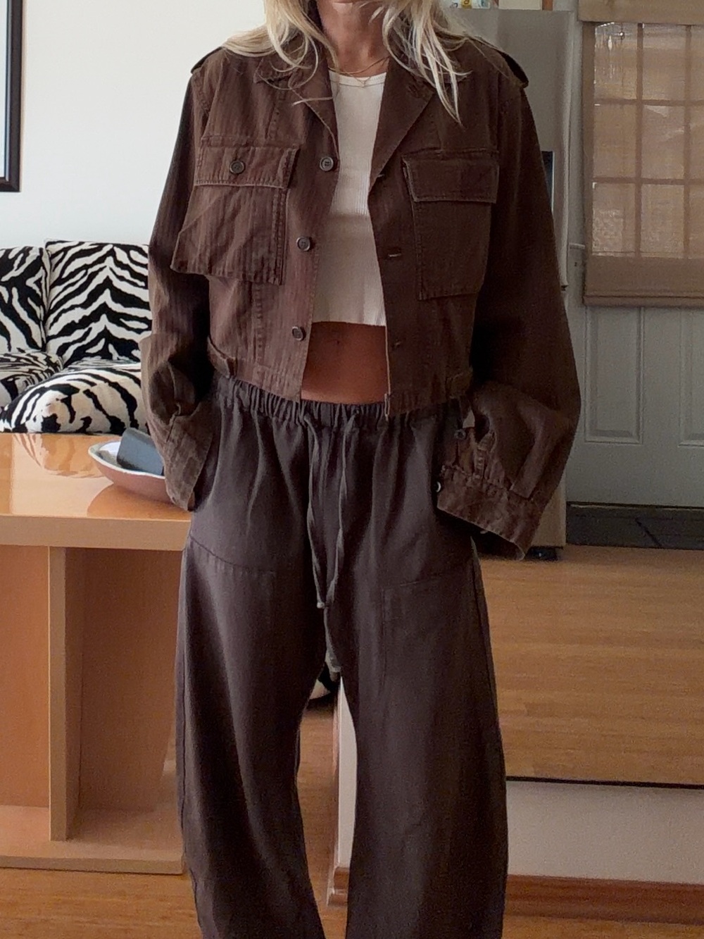 Vintage Chocolate Brown Cropped Utility Jacket